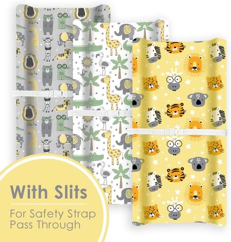 GROW WILD Changing Pad Cover 3 Pack - Soft & Stretchy Diaper Changing Pad Covers, Jersey Cotton Baby Changing Table Pads Sheets, Wipeable Changing Pad Cover for Boys or Girls, Grey White Yellow Safari in Saudi Arabia
