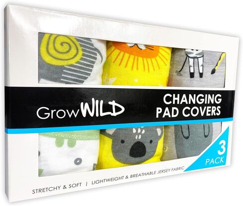 GROW WILD Changing Pad Cover 3 Pack - Soft & Stretchy Diaper Changing Pad Covers, Jersey Cotton Baby Changing Table Pads Sheets, Wipeable Changing Pad Cover for Boys or Girls, Grey White Yellow Safari in Saudi Arabia