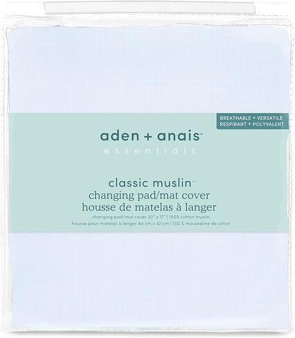 aden + anais Essentials Changing Pad Cover, 100% Cotton Muslin, Super Soft, Breathable, Tailored Snug Fit, Single, Solid White in Kuwait