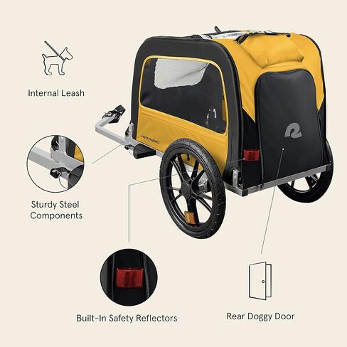 Retrospec Rover Waggin' Pet and Dog Bike Trailer with Weather-Resistant Canopy & Mesh Shield - Foldable Frame, 16in Wheels with Storage Pouch & Internal Safety Leash Supports up to 50 lbs in Saudi Arabia