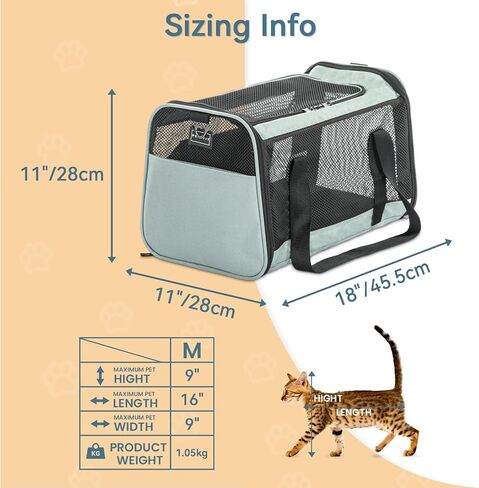 Petsfit 18 × 11 × 11 حاملة الحيوانات الأليفة معتمدة من شركة الطيران، حاملة للكلاب ناعمة الجوانب، خفيفة الوزن وقابلة للطي، تهوية على 5 جوانب، مقاومة للهروب، مع حزام كتف قابل للتعديل، وسادة ناعمة in Kuwait