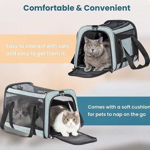 Petsfit 18 × 11 × 11 حاملة الحيوانات الأليفة معتمدة من شركة الطيران، حاملة للكلاب ناعمة الجوانب، خفيفة الوزن وقابلة للطي، تهوية على 5 جوانب، مقاومة للهروب، مع حزام كتف قابل للتعديل، وسادة ناعمة in Kuwait