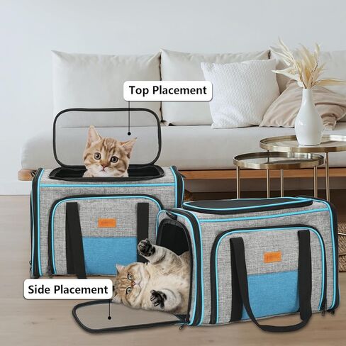 FUNNIU Cat Carrier، شركة طيران TAS ناعمة الجوانب معتمدة للقطط الكبيرة، حاملة حيوانات أليفة محمولة قابلة للتوسيع من 3 جوانب مع وسادة صوف قابلة للإزالة لجرو الكلاب الصغيرة مع عصا القطط، أسود كبير جدًا in Kuwait