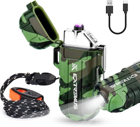 ولاعات كهربائية قابلة لإعادة الشحن 360 درجة من إكستريموس بليز، ولاعة بقوس مزدوج، ولاعة بلازما مقاومة للرياح، ولاعة مقاومة للماء، ولاعة عديمة اللهب مع حبل صفارة للتخييم (مصباح يدوي أسود) in Kuwait