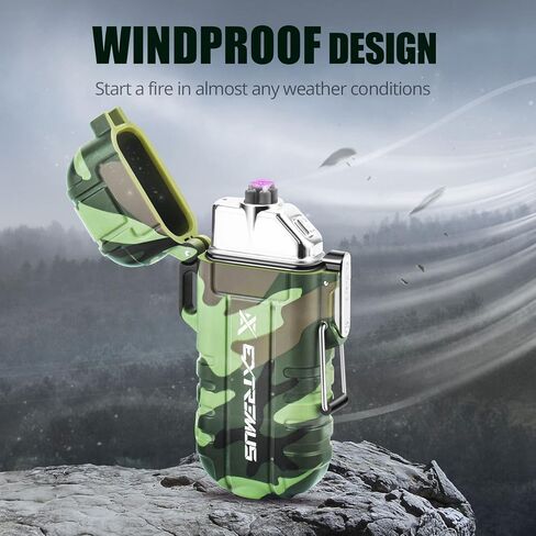 ولاعات كهربائية قابلة لإعادة الشحن 360 درجة من إكستريموس بليز، ولاعة بقوس مزدوج، ولاعة بلازما مقاومة للرياح، ولاعة مقاومة للماء، ولاعة عديمة اللهب مع حبل صفارة للتخييم (مصباح يدوي أسود) in Kuwait