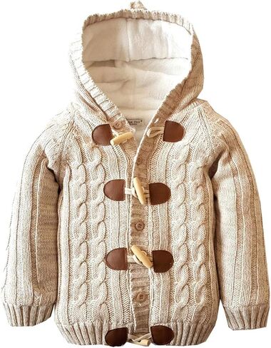 Dealone Baby Boys Girls Knit Striped Cardigan Sweaters Toddler Fleece Lined Hoodie Winter Jacket Coat in Kuwait