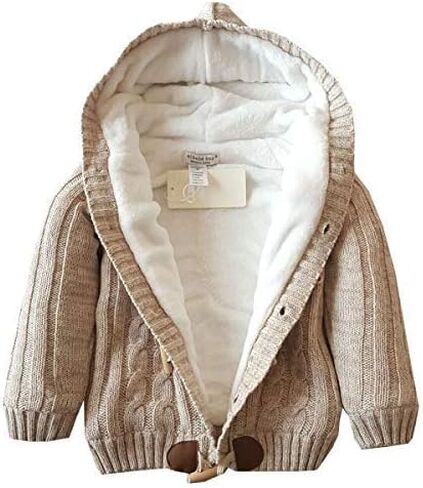 Dealone Baby Boys Girls Knit Striped Cardigan Sweaters Toddler Fleece Lined Hoodie Winter Jacket Coat in Kuwait