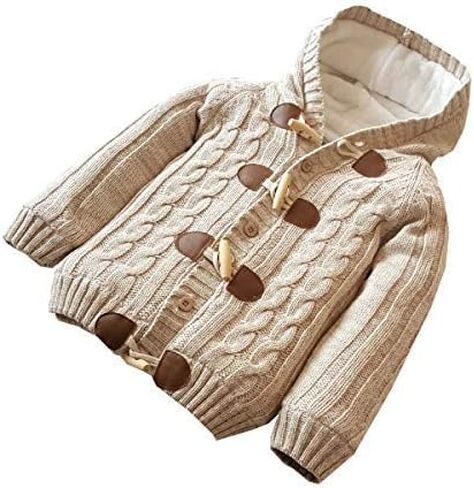 Dealone Baby Boys Girls Knit Striped Cardigan Sweaters Toddler Fleece Lined Hoodie Winter Jacket Coat in Kuwait