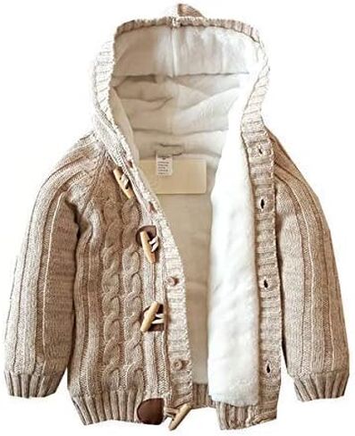 Dealone Baby Boys Girls Knit Striped Cardigan Sweaters Toddler Fleece Lined Hoodie Winter Jacket Coat in Kuwait