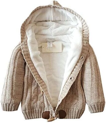 Dealone Baby Boys Girls Knit Striped Cardigan Sweaters Toddler Fleece Lined Hoodie Winter Jacket Coat in Kuwait