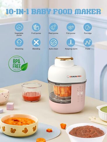 صانع طعام الأطفال من BUAIAHUG، جهاز هريس طعام الأطفال 10 في 1، جهاز بخار، خلاط، طباخ، هراسة، هريس، يحافظ على الدفء والمؤقت، آمن للاستخدام في غسالة الأطباق، تحكم بشاشة تعمل باللمس in Kuwait