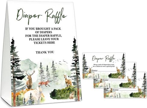 مجموعة ألعاب استحمام الطفل UTESG Diaper Raffle، تذاكر يانصيب حفاضات الغابة، زخارف محايدة للجنسين لحيوانات الغابة، 1 علامة واقفة + 50 بطاقة تخمين (B02-1) in Kuwait