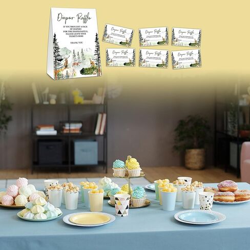 مجموعة ألعاب استحمام الطفل UTESG Diaper Raffle، تذاكر يانصيب حفاضات الغابة، زخارف محايدة للجنسين لحيوانات الغابة، 1 علامة واقفة + 50 بطاقة تخمين (B02-1) in Kuwait