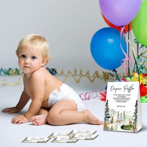مجموعة ألعاب استحمام الطفل UTESG Diaper Raffle، تذاكر يانصيب حفاضات الغابة، زخارف محايدة للجنسين لحيوانات الغابة، 1 علامة واقفة + 50 بطاقة تخمين (B02-1) in Kuwait