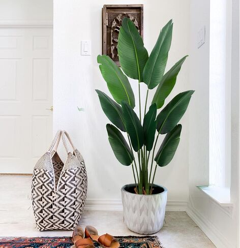 Yepdin Artificial Bird of Paradise Plant 5 Ft Tall Fake Banana Leaf Plant for Indoors and Outdoors,Faux Palm Tree with Plastic Pot for Office and Home Decor,L160 in Saudi Arabia