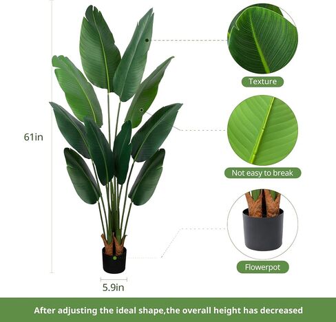 Yepdin Artificial Bird of Paradise Plant 5 Ft Tall Fake Banana Leaf Plant for Indoors and Outdoors,Faux Palm Tree with Plastic Pot for Office and Home Decor,L160 in Saudi Arabia