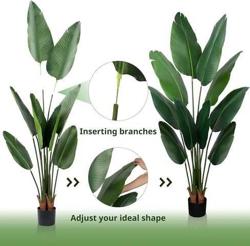 Yepdin Artificial Bird of Paradise Plant 5 Ft Tall Fake Banana Leaf Plant for Indoors and Outdoors,Faux Palm Tree with Plastic Pot for Office and Home Decor,L160 in Saudi Arabia