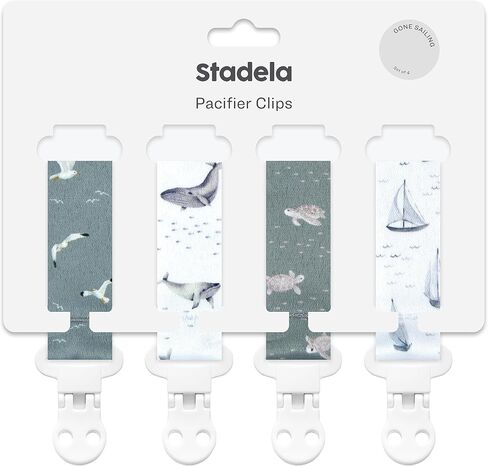 حامل مشبك لهاية الأطفال من Stadela - مجموعة هدايا مكونة من 4 قطع للجنسين للفتيات أو الصبيان - تصميم مدقق قديم ووجوه مبتسمة (مشاعر جيدة) in Kuwait
