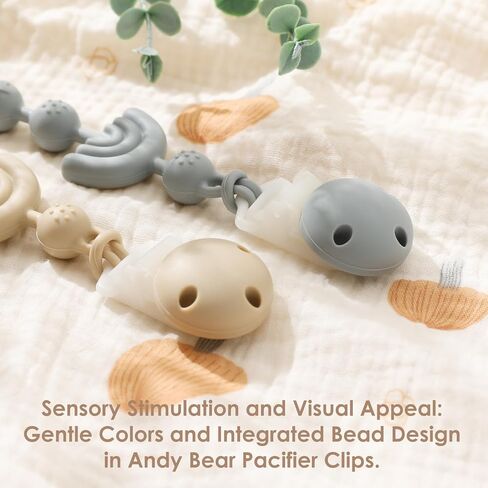 Baby Pacifier Clips One Piece Binky Clip Holder Silicone Teether Clip Pacifier Straps with Clip Baby Teether Toys for Boys and Girls Set of 3 Andy Bear-Ivory+Sage+Blush in Kuwait