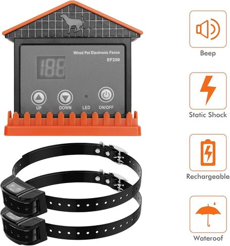Wired Electric Dog Fence, Underground/Aboveground Pet Containment System (650Ft Wire, Waterproof & Rechargeable Collar, Shock/Tone Correction, Support 2 Dogs) in Kuwait