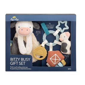 Itzy Ritzy Farm Toy Gift Set - Includes Cow Lovey & Farm-Themed Car Seat and Stroller Toy