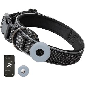 Welocean Dog Collar for Medium Large Reflective Adjustable Soft Airtag Holder for Dogs Girl Boy (M, Black) in Saudi Arabia