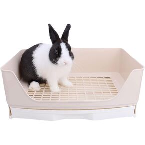 RUBYHOME Oversize Rabbit Litter Box with Drawer, Corner Toilet Box with Grate Potty Trainer, Bigger Pet Pan for Adult Guinea Pigs, Chinchilla, Ferret, Galesaur, Small Animals, 16.9 inch Long (Blue)