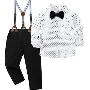 Toddler Baby Boy Clothes Suit 5Pcs Gentleman Wedding Outfit Dress Shirt+Vest+Bow Tie+Suspender Pant Formal Set 12M-5T