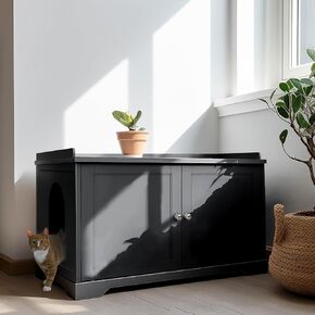 Cat Litter Box Enclosure Furniture, Litter Box Furniture Hidden with Removable Divider, Wooden Cat Washroom Furniture,Cat House, 28.74“L x 21.1"W x 20.24“H - Gray in Kuwait