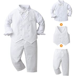 IDOPIP Toddler Kids Baby Boys Fall Winter Outfits Long Sleeve Shirt with Bowtie + Vest Waistcoat +Long Pants Overalls Clothes in Kuwait