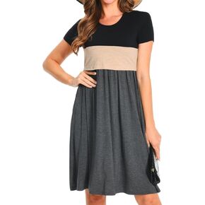 Bearsland Women’s Short Sleeve Nursing Dress Patchwork Breastfeeding Dress with Pocket