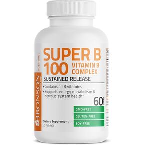 برونسون فيتامين ب 100 مركب عالي الفعالية ومستدام (فيتامين ب1، ب2، ب3، ب6، ب9 - حمض الفوليك، ب12)، 120 قرصًا in Kuwait