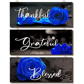 3 Pieces Rose Wooden Wall Decor Thankful Grateful Blessed Wooden Signs Inspirational Wall Art Signs Wedding Wall Decor for Room Kitchen Bathroom (Red, 10 x 4 inch) in Kuwait