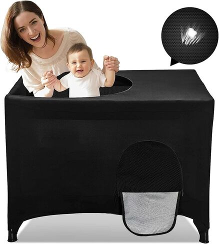 RENAISSANT Pack N Play Blackout Cover - Travel Crib Cover, Breathable Portable Travel Crib Shades, Portable Stretchy Netting Cover for Indoor & Outdoor (Black) in Kuwait
