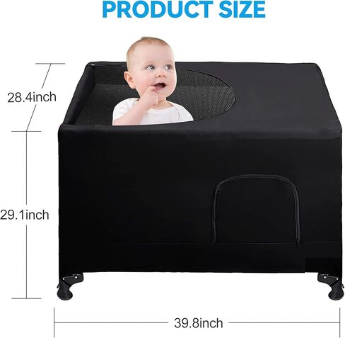 RENAISSANT Pack N Play Blackout Cover - Travel Crib Cover, Breathable Portable Travel Crib Shades, Portable Stretchy Netting Cover for Indoor & Outdoor (Black) in Kuwait