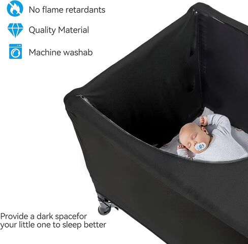 RENAISSANT Pack N Play Blackout Cover - Travel Crib Cover, Breathable Portable Travel Crib Shades, Portable Stretchy Netting Cover for Indoor & Outdoor (Black) in Kuwait