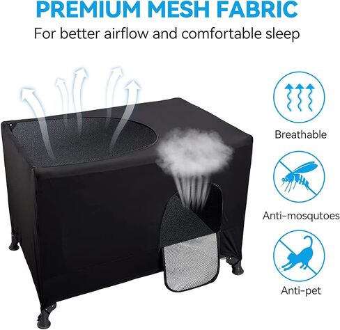 RENAISSANT Pack N Play Blackout Cover - Travel Crib Cover, Breathable Portable Travel Crib Shades, Portable Stretchy Netting Cover for Indoor & Outdoor (Black) in Kuwait