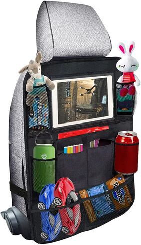 Exptolii Car Backseat Organizer, Seat Back Protector Kick Mats with 10" Tablet Holder and 10 Storage Pockets for Kids, Toddlers, Travel Accessories (1 Pack) in Kuwait