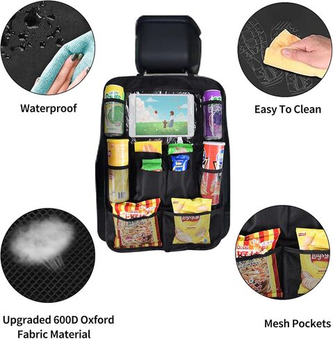 Exptolii Car Backseat Organizer, Seat Back Protector Kick Mats with 10" Tablet Holder and 10 Storage Pockets for Kids, Toddlers, Travel Accessories (1 Pack) in Kuwait