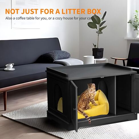 Cat Litter Box Enclosure Furniture, Litter Box Furniture Hidden with Removable Divider, Wooden Cat Washroom Furniture,Cat House, 28.74“L x 21.1"W x 20.24“H - Gray in Kuwait