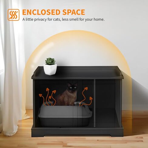 Cat Litter Box Enclosure Furniture, Litter Box Furniture Hidden with Removable Divider, Wooden Cat Washroom Furniture,Cat House, 28.74“L x 21.1"W x 20.24“H - Gray in Kuwait