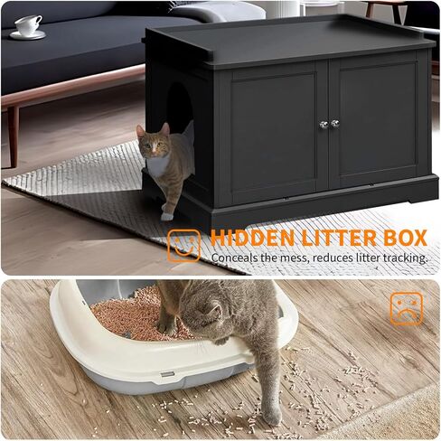Cat Litter Box Enclosure Furniture, Litter Box Furniture Hidden with Removable Divider, Wooden Cat Washroom Furniture,Cat House, 28.74“L x 21.1"W x 20.24“H - Gray in Kuwait