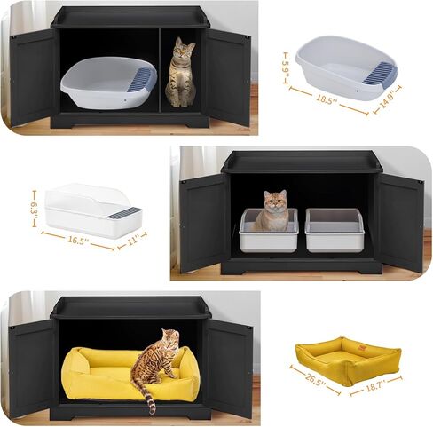 Cat Litter Box Enclosure Furniture, Litter Box Furniture Hidden with Removable Divider, Wooden Cat Washroom Furniture,Cat House, 28.74“L x 21.1"W x 20.24“H - Gray in Kuwait