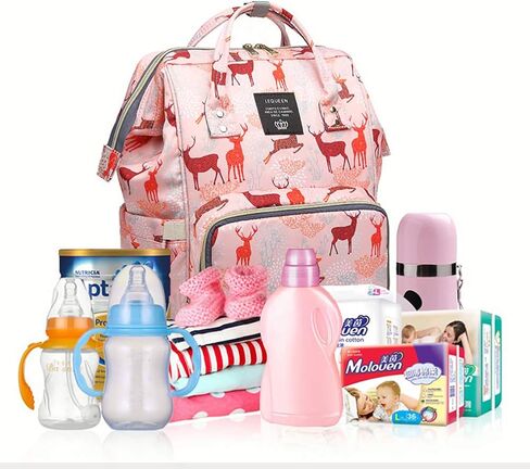 حقيبة ظهر لحفاضات الأطفال من ستارتي متعددة الوظائف، حقائب ظهر للحفاضات، حقيبة ظهر مقاومة للماء للأم والأب، حقائب أطفال ذات سعة كبيرة (غزال، أزرق) in Kuwait