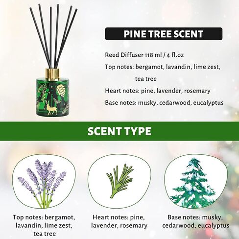 Reed Diffuser Set, Pine Tree Scented,8 Scent Diffuser Sticks with Christmas Bottle Design,Home Decor Bedroom Living Room Bathroom Office in Saudi Arabia