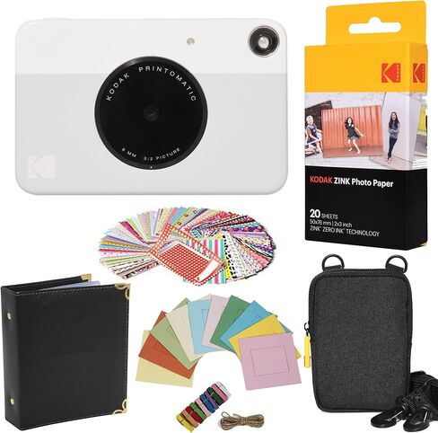 Kodak Printomatic Instant Camera (Grey) Gift Bundle + Zink Paper (20 Sheets) + Case + 100 Sticker Border Frames + Hanging Frames + Album in Saudi Arabia