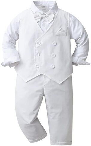 IDOPIP طفل أطفال طفل بنين ملابس الخريف الشتاء قميص طويل الأكمام مع ربطة عنق + سترة صدرية + السراويل الطويلة وزرة الملابس in Kuwait