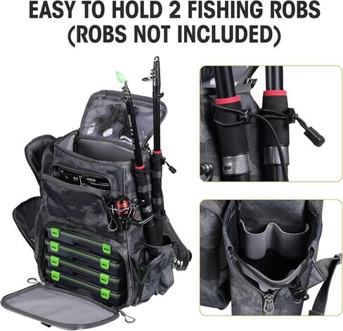 VISMIX Fishing Tackle Backpack with 4 Tackle Boxes Large Waterproof Tackle Bag Storage,Waterproof Protective Rain Cover,Backpack for Trout Fishing Outdoor Sports Camping Hiking in Kuwait