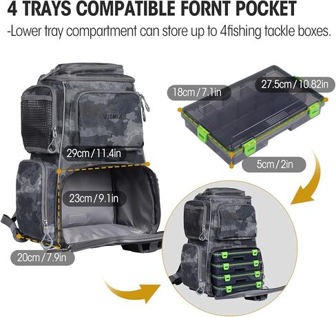 VISMIX Fishing Tackle Backpack with 4 Tackle Boxes Large Waterproof Tackle Bag Storage,Waterproof Protective Rain Cover,Backpack for Trout Fishing Outdoor Sports Camping Hiking in Kuwait