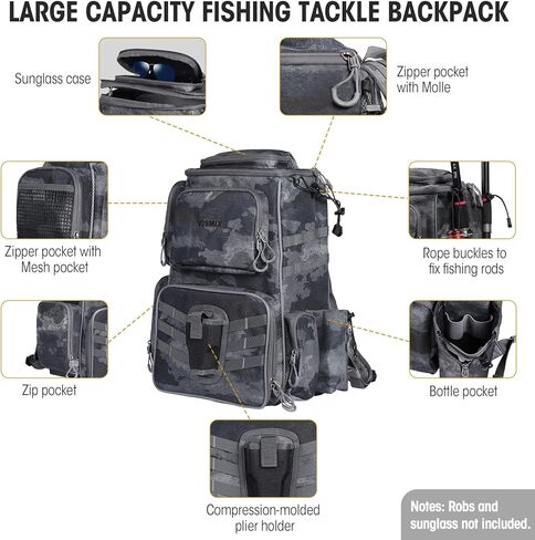 VISMIX Fishing Tackle Backpack with 4 Tackle Boxes Large Waterproof Tackle Bag Storage,Waterproof Protective Rain Cover,Backpack for Trout Fishing Outdoor Sports Camping Hiking in Kuwait